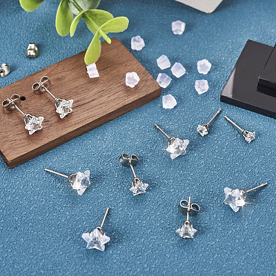 40Pcs 5 Size Crystal Rhinestone Tiny Star Stud Earrings EJEW-TA0001-13-1