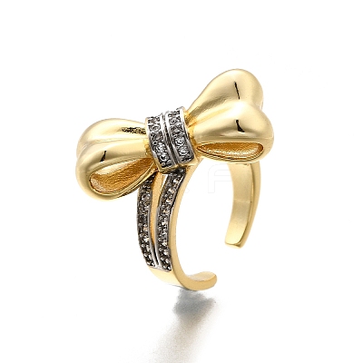 Brass Micro Pave Clear Cubic Zirconia Cuff Rings for Women RJEW-U051-01B-G-1
