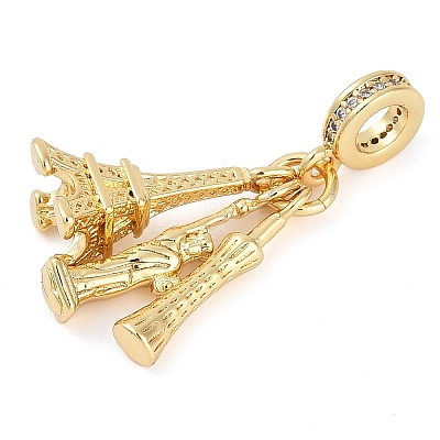 Rack Plating Brass Micro Pave Cubic Zirconia European Dangle Charms KK-P287-21G-1