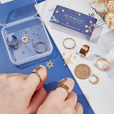 DIY Star Moon Sun Stainless Steel Charms Cuff Ring Making Kit DIY-SC0026-13G-1