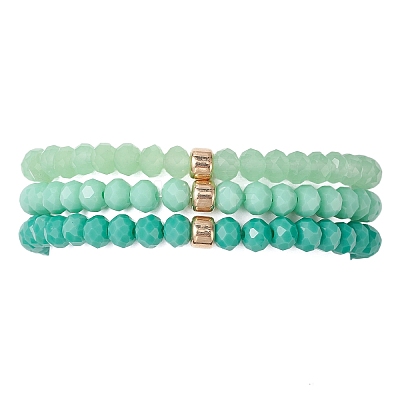 3Pcs Faceted Imitation Jade & Opaque Glass Rondelle Beaded Stretch Bracelets for Women BJEW-JB12563-03-1