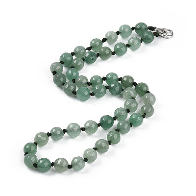8mm Faceted Round Natural Green Aventurine Beaded Necklaces X-NJEW-F327-01A-02-1