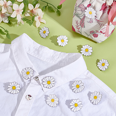 12Pcs White Daisy Enamel Pins JEWB-PH0001-49A-1
