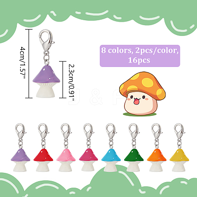 16Pcs 8 Colors Mushroom Opaque Resin Pendant Stitch Markers HJEW-NB00039-1