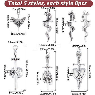 40Pcs 5 Style Tibetan Style Alloy Pendants FIND-SC0007-23-1