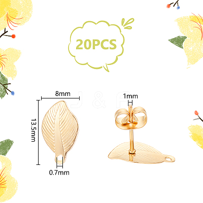 20Pcs Leaf 304 Stainless Steel Stud Earring Findings STAS-UN0058-05-1