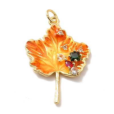 Autumn Theme Rack Plating Brass Micro Pave Cubic Zirconia Pendants KK-M230-19G-1