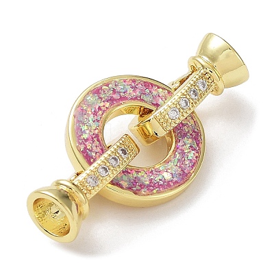 Rack Plating Brass Micro Pave Clear Cubic Zirconia Fold Over Ring Clasps KK-F858-08G-02-1