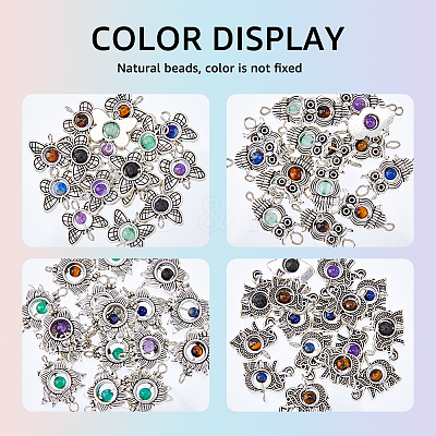 64Pcs 4 Styles Natural Mixed Stone Connector Charms FIND-FH0005-85-1
