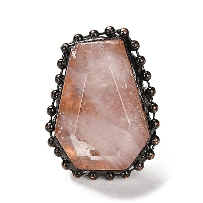 Natural Rose Quartz Open Cuff Ring RJEW-M166-03R-E-1