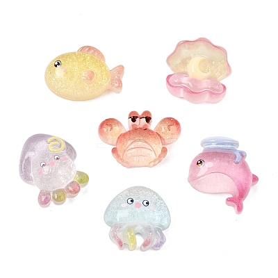 Ocean Theme Transparent Resin & Paillette Cabochons RE-CBA9C4E-01-1