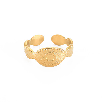 Ion Plating(IP) 304 Stainless Steel Open Cuff Finger Ring Cabochon Settings STAS-S119-161G-1