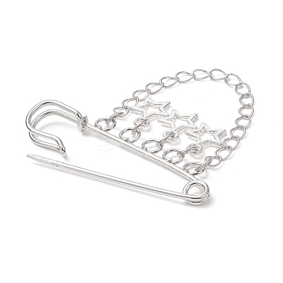 Alloy Star & Chain Tassel Charms Safety Pin Brooch JEWB-BR00103-1