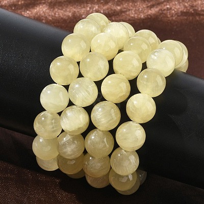 Natural Golden Silk Jade Round Beaded Stretch Bracelets for Women BJEW-F535-01E-1