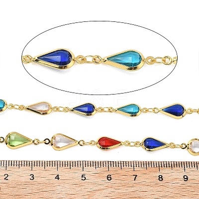 Brass Glass Teardrop Link Chains CHC-R001-04G-02-1