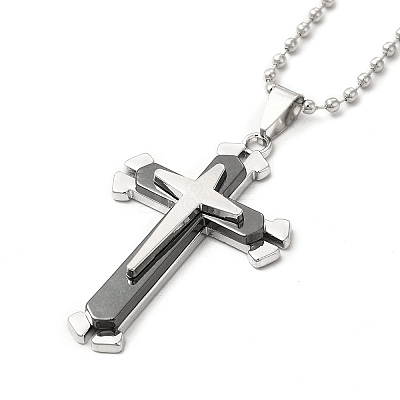 Alloy Cross Pandant Necklace with Ball Chains NJEW-K245-001B-1