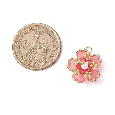 Handmade Glass Seed Beaded Sakura Pendants PALLOY-MZ00763-1