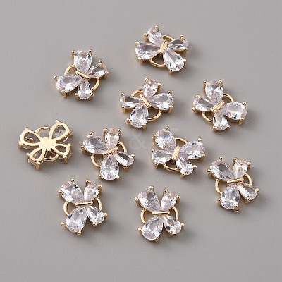 Brass Pave Clear Cubic Zirconia Connector Charms ZIRC-TAC0003-07-1
