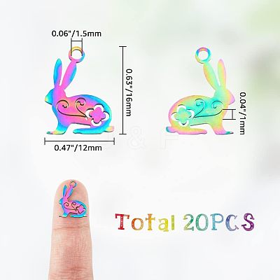 20Pcs 201 Stainless Steel Bunny Pendants STAS-HY0001-02RC-1