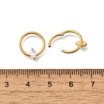 304 Stainless Steel Clear Cubic Zirconia Horse Eye Hoop Nose Rings AJEW-D306-13G-1
