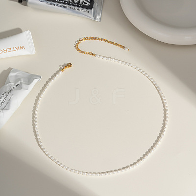 Elegant French Style Imitation Pearl Rice Beaded Necklaces with Stainless Steel End Chains for Women BJ9351-1