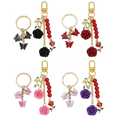 2 Styles Butterfly & Rose Synthetic Coral & Alloy Acrylic/Enamel Pendant Decorations KEYC-YW00182-01-1