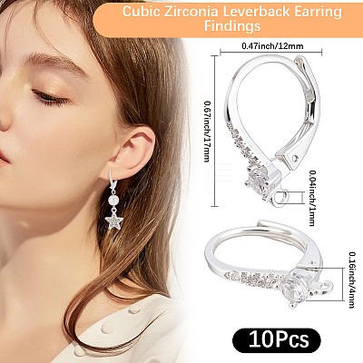 10Pcs Brass Cubic Zirconia Leverback Earring Findings KK-BBC0024-29-1