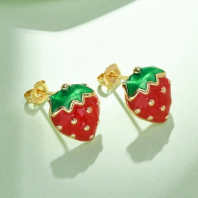Brass Enamel Stud Earrings EJEW-D322-06G-02-1