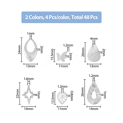 48Pcs 12 Style Rack Plating Brass Pendants KK-FH0006-68-1