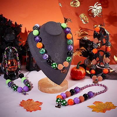 4Pcs 4 Styles Halloween Theme ABS Plastic Imitation Pearl & Acrylic & Resin Beaded Necklaces Set NJEW-AB00008-1