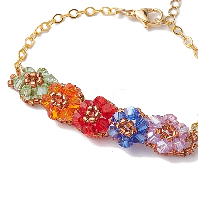 Colorful Flower Glass Beded Bracelets BJEW-MZ00077-1