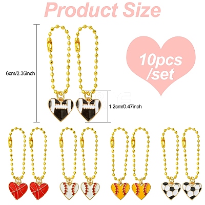 10Pcs 5 Styles Heart with Sports Ball Alloy Enamel Pendant Decoration HJEW-YW00076-1