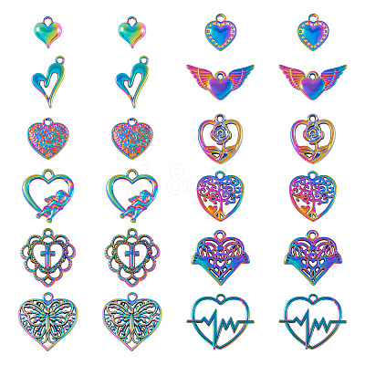 24Pcs 12 Style Rainbow Color Alloy Pendants FIND-TA0003-91-1