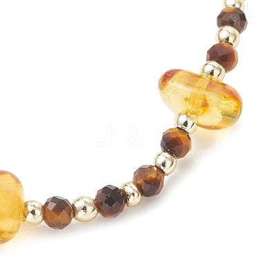 Natural Amber & Tiger Eye Beaded Stretch Bracelets for Women BJEW-JB13352-1