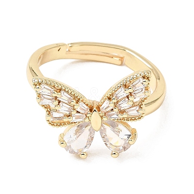 Brass Micro Pave Clear Cubic Zirconia Cuff Open Ring CU-CBA5C10-10G-1
