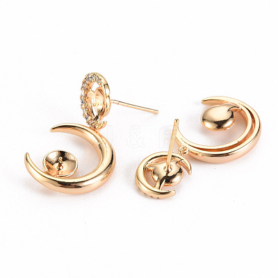 Brass Micro Pave Clear Cubic Zirconia Stud Earring Findings KK-S356-246-NF-1