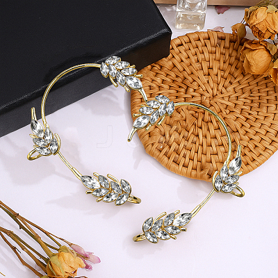 4Pcs 4 Styles Leaf Alloy Rhinestone Cuff Earrings EJEW-GO0002-29-1