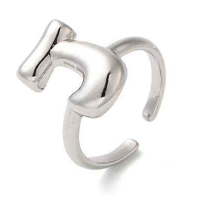 Initials Brass Open Cuff Ring for Women RJEW-N046-02J-P-1