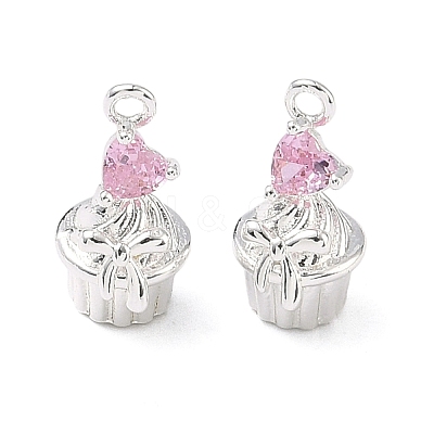 Brass Pave Cubic Zirconia Cupcake with Heart Charms KK-C155-16S-05-1