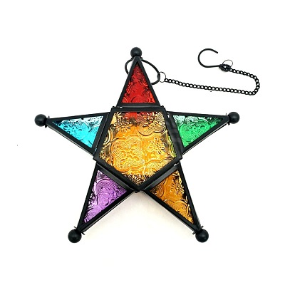 Star Shape Glass and Iron Candle Holder PW-WG48808-02-1