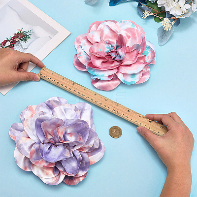 2Pcs 2 Colors Polyester Camellia Brooches JEWB-FG0001-64A-1
