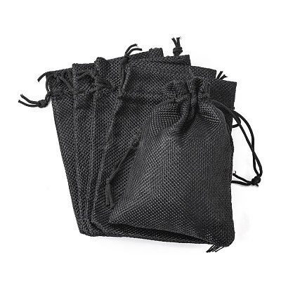 Polyester Imitation Burlap Packing Pouches Drawstring Bags X-ABAG-R005-14x10-09-1