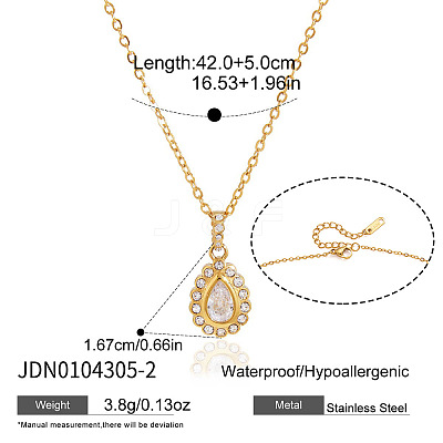 304 Stainless Steel Pave Clear Cubic Zirconia Pendant Necklaces for Women WG5BDEC-02-1