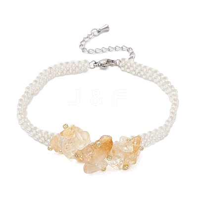Handmade Glass Seed Beaded & Natural Citrine Chips Beaded Bracelets for Women BJEW-MZ00225-01-1