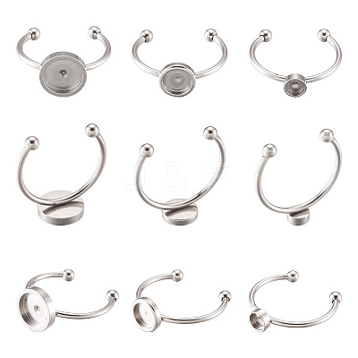 9Pcs 3 Styles 304 Stainless Steel Cuff Pad Ring Settings STAS-PJ0001-16P-1
