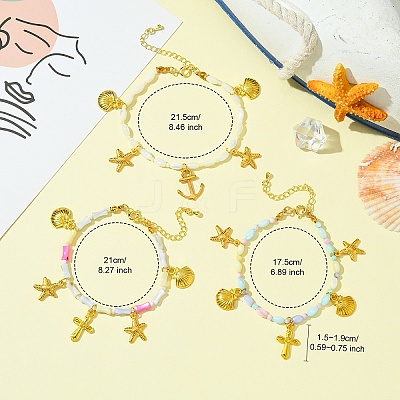 Starfish & Cross & Shell Alloy Charm Bracelet BJEW-FS00015-1