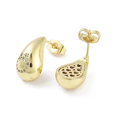 Teardrop Rack Plating Brass Cubic Zirconia Stud Earrings for Women EJEW-B047-02G-07-1