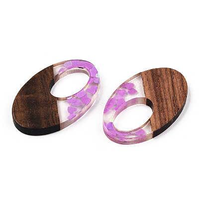 Transparent Resin & Walnut Wood Pendants RESI-N039-62A-1