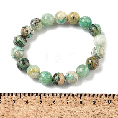 Natural Green Line Jasper Round Beaded Stretch Bracelets for Women BJEW-F535-02C-1