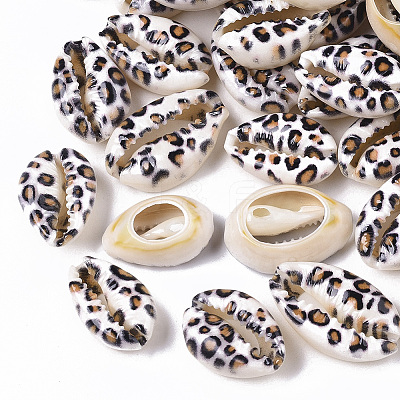 Printed Natural Cowrie Shell Beads X-SSHEL-R047-01-B02-1